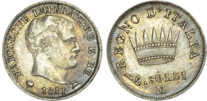 Italy, Napoleon I, silver 5 Soldi, 1811
