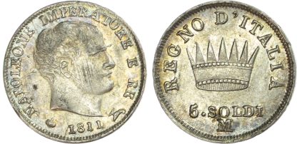 Italy, Napoleon I, silver 5 Soldi, 1811