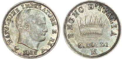 Italy, Napoleon I, silver 5 Soldi, 1813