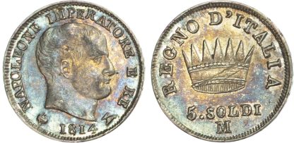 Italy, Napoleon I, silver 5 Soldi, 1814