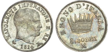 Italy, Napoleon I, silver 5 Soldi, 1814
