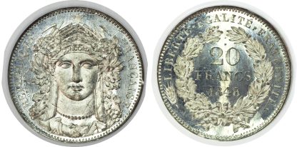 France, Second Republic, white metal Essai 20 Francs, 1848 - MS 64