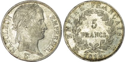 France, First Empire, Napoleon I (1804-1815), silver 5 Francs, 1812 K