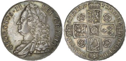 George II, Silver Crown, 1743, DECIMO SEPTIMO