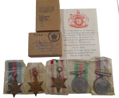 A World War Two Sicily Casualty Group of 5 attributed to Rifleman Horace Joseph Savage