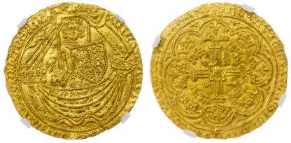 Richard II (1377-99), Noble, Calais, type IIIa, French title resumed, m.m. cross pattée.