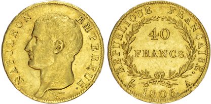 France, First Empire, Napoleon I (1804‑1814), gold 40 Francs, 1806 A