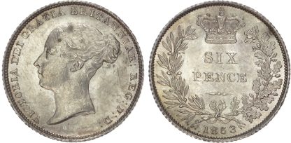 Victoria (1837-1901), Young Head Coinage (1838-1887), AR Sixpence, type A¹, 1853.