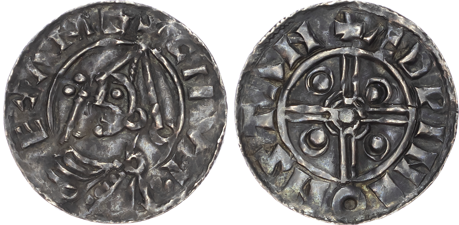 Cnut (1016-1035), AR Penny, Pointed Helmet type (1024-1030), Stamford mint, Aedwine as moneyer. Cnut (1016-1035), AR Penny, Pointed Helmet type (1024-1030), Stamford mint, Aedwine as moneyer.