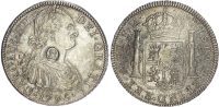 George III (1760-1820), Emergency Issues (1797-1799), Oval-shaped Countermark on AR Dollar (8 Reales) of Charles IV