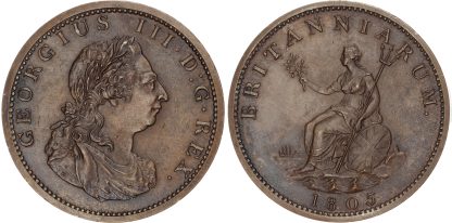 George III (1760-1820), AE Proof Restrike Twopence, 1805.