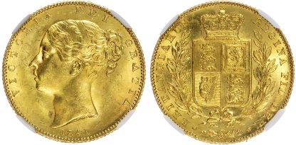 Victoria (1837-1901), Sovereign, 1841, unbarred A's in GRATIA, MS 65