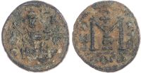 Arab-Byzantine, bronze Fals, Seated Imperial Figure type, no date