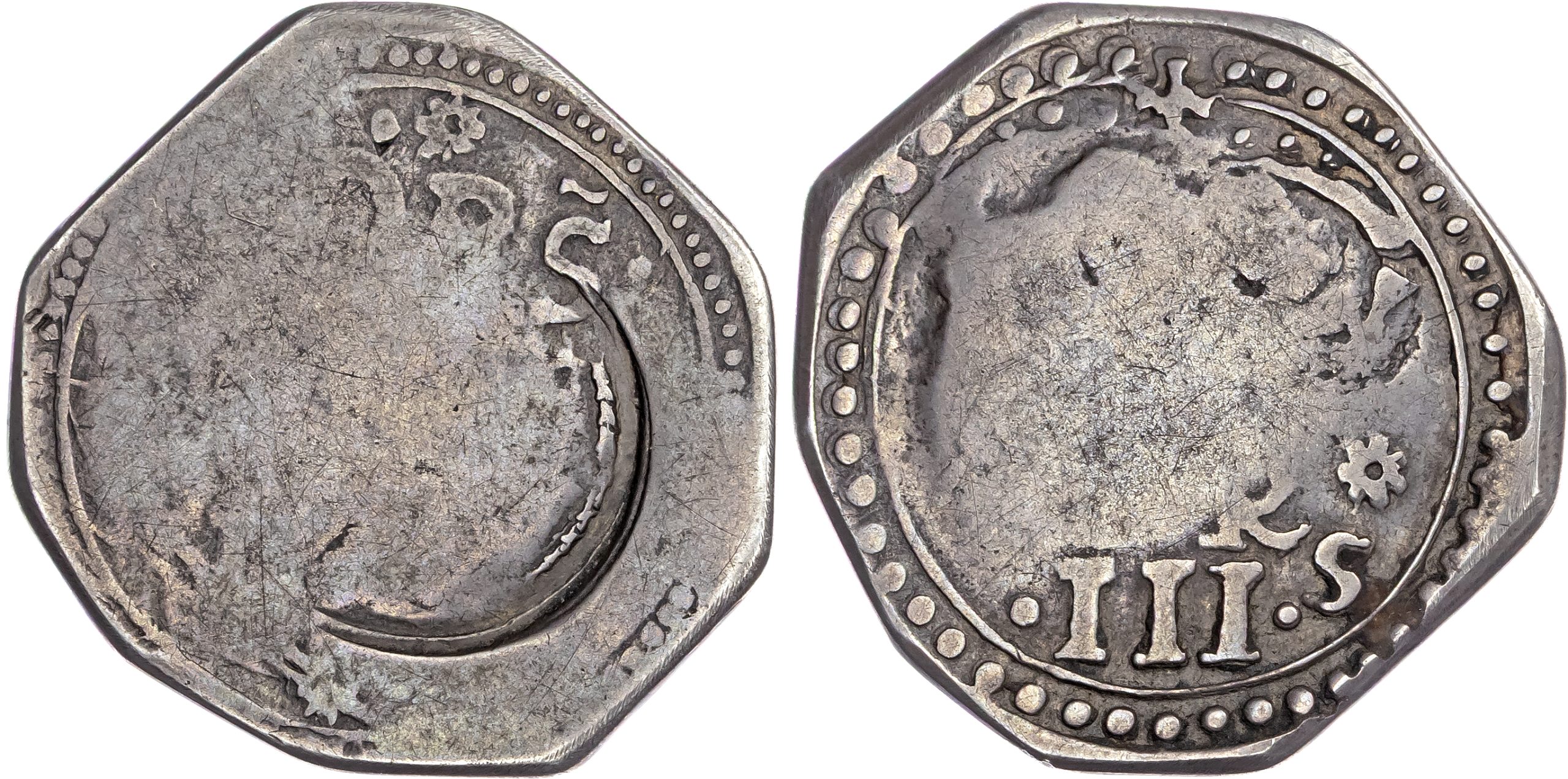 Charles I (162549), Civil War, Carlisle besieged, 1644-45, Silver Octagonal Three Shillings. Charles I (162549), Civil War, Carlisle besieged, 1644-45, Silver Octagonal Three Shillings.