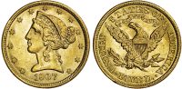 USA, Coronet Head, gold 5 Dollars
