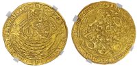 Edward III (1327‐1377), Fourth Coinage, Pre‐Treaty Period, Series E, Noble, 1354‐1355, Tower, saltire stops. NGC MS62.