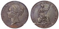 Victoria (1837-1901), Copper Penny, 1858 OT DEF—:. PCGS MS63BN