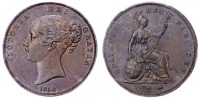 Victoria (1837-1901), Copper Penny, 1854 OT DEF—:. PCGS MS63BN