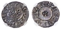Edward the Confessor (1042-1066), Silver Penny, Facing Bust/Small Cross type (1062-5), (Burgwine of Wallingford). NGC AU 58