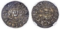 William I (1066-1087), Silver Penny, Two Stars Type (Brihtric of London). NGC AU 58